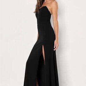 Lulu's Passionate Admiration Black Strapless Bustier Maxi Dress Gown